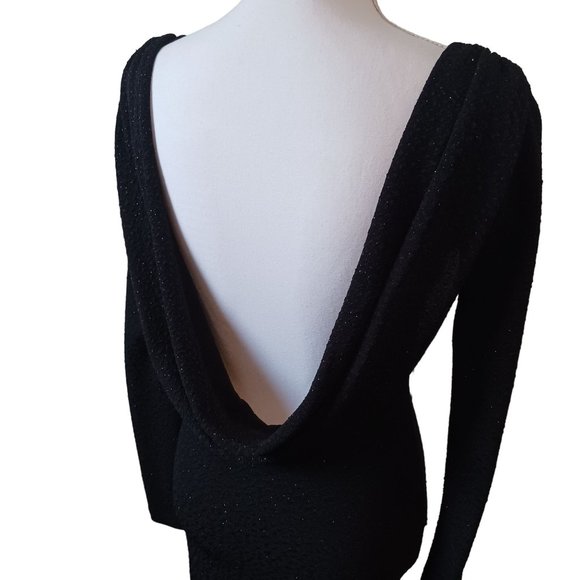Tobi Black Sparkly Bodycon Longsleeve Mini Dress Draped Open Back Size M - Picture 5 of 12
